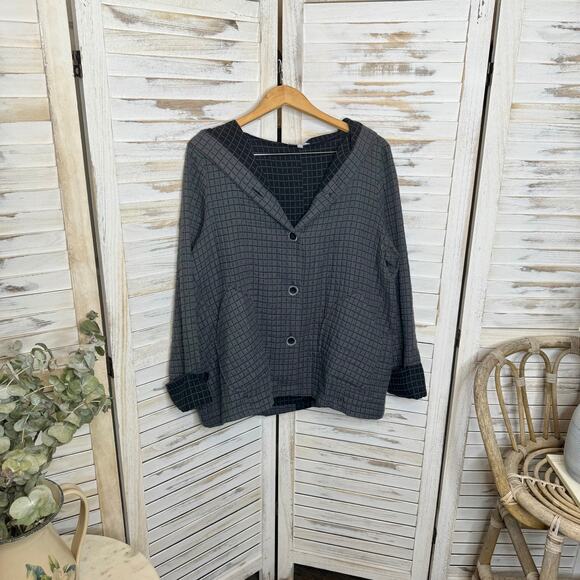 HABITAT Women's L Double Face Windowpane Relaxed Jacket Artsy Lagenlook Gray Blk - Picture 13 of 16